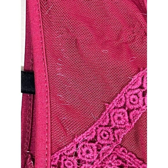 Papaya Top Women M Red Floral Peplum Retro Y2K Mesh Babydoll Neutral Tomato Girl - Picture 7 of 11